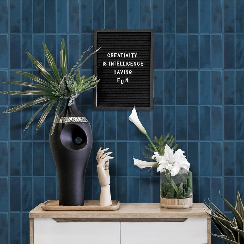 AdoDecor بلاط خلفية قابل للتقشير واللصق للمطبخ، ترقية جديدة 12" × 12" بلاط خلفية كبير ممتاز للمطبخ، ملصق على بلاط المترو قابل للتقشير واللصق، أزرق 10 ورقات. - Image 2